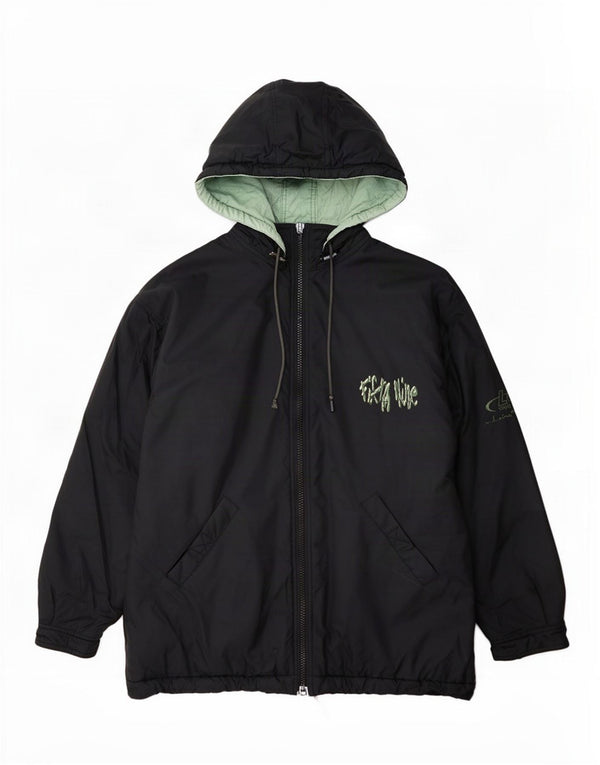 Vintage Mens Graphic Hooded Padded Jacket UK 42 XL Black Polyamide