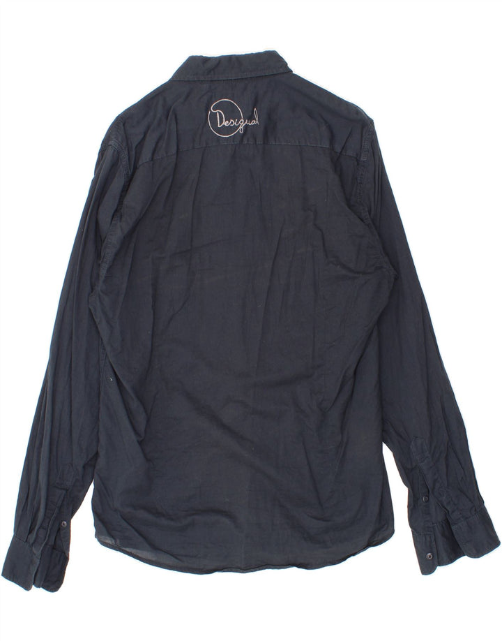 DESIGUAL Mens Slim Shirt Large Navy Blue Geometric Vintage Desigual and Second-Hand Desigual from Messina Hembry 