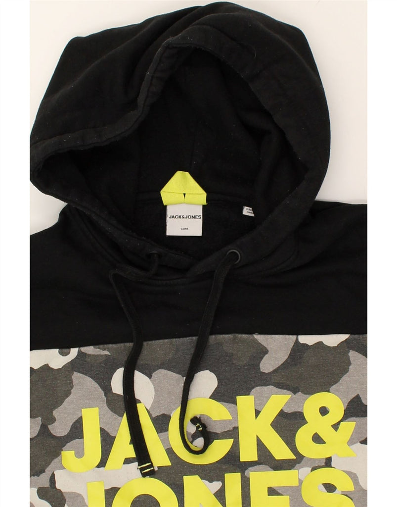 JACK & JONES Mens Graphic Hoodie Jumper 2XL Black Camouflage Cotton | Vintage Jack & Jones | Thrift | Second-Hand Jack & Jones | Used Clothing | Messina Hembry 