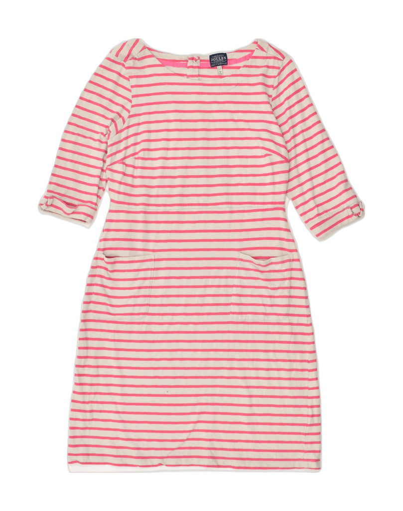 JOULES Womens 3/4 Sleeve T-Shirt Dress UK 14 Large Pink Striped Cotton | Vintage Joules | Thrift | Second-Hand Joules | Used Clothing | Messina Hembry 