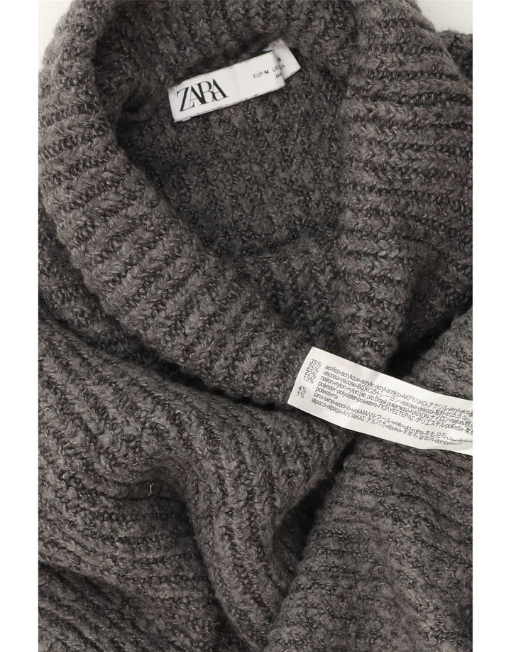 Zara Womens Oversized Roll Neck Jumper Sweater UK 14 Medium Grey Acrylic