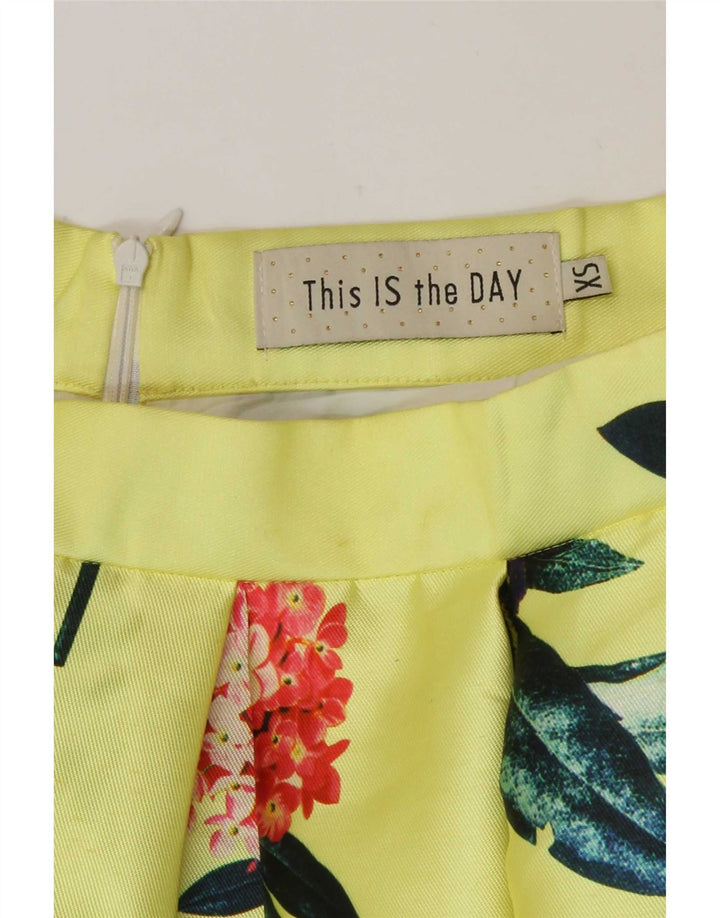 Vintage Womens Bubble Skirt XS W26 Yellow Floral Polyester