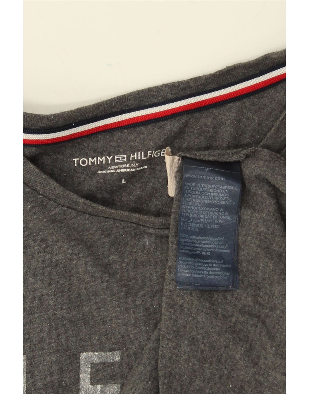 Tommy Hilfiger Mens Graphic T-Shirt Top Large Grey Cotton
