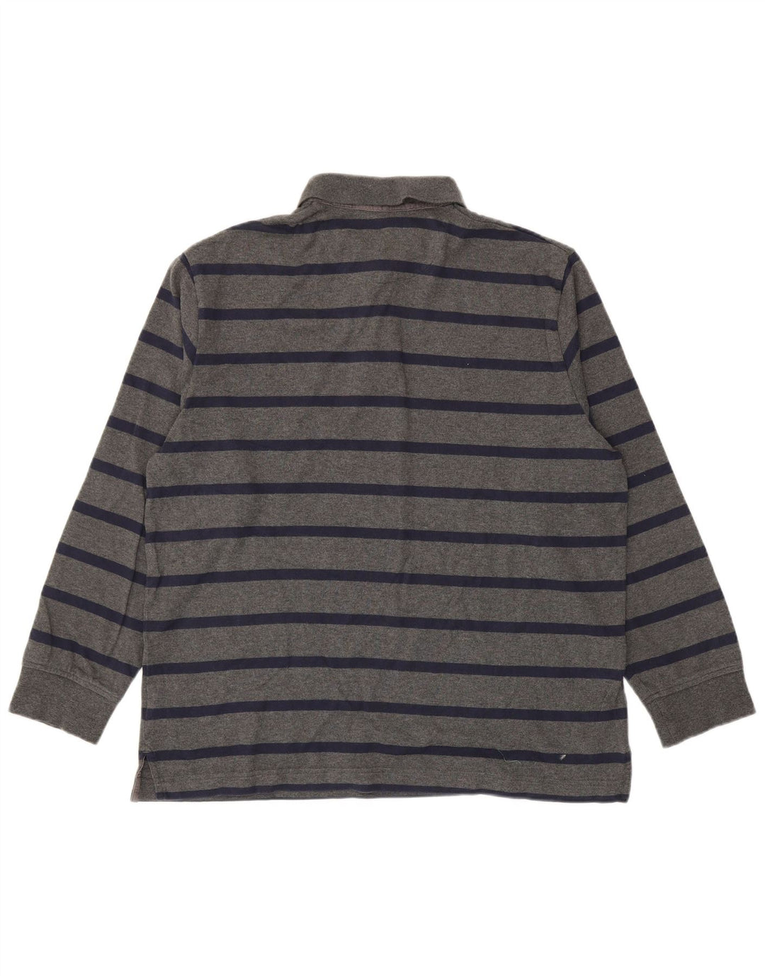 Marks & Spencer Mens Long Sleeve Polo Shirt Large Grey Striped Cotton
