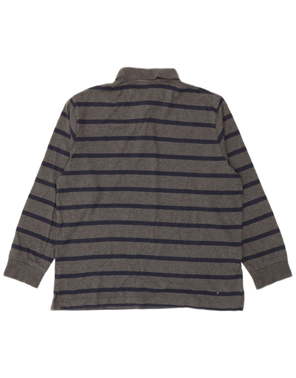 Marks & Spencer Mens Long Sleeve Polo Shirt Large Grey Striped Cotton