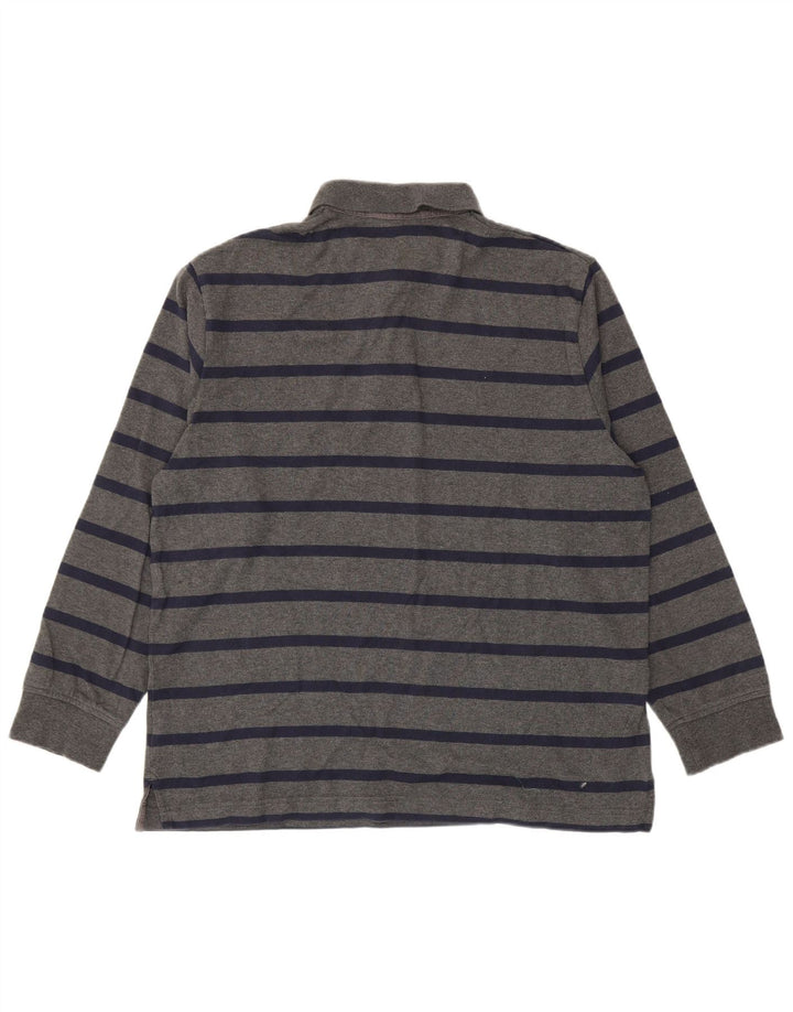 Marks & Spencer Mens Long Sleeve Polo Shirt Large Grey Striped Cotton