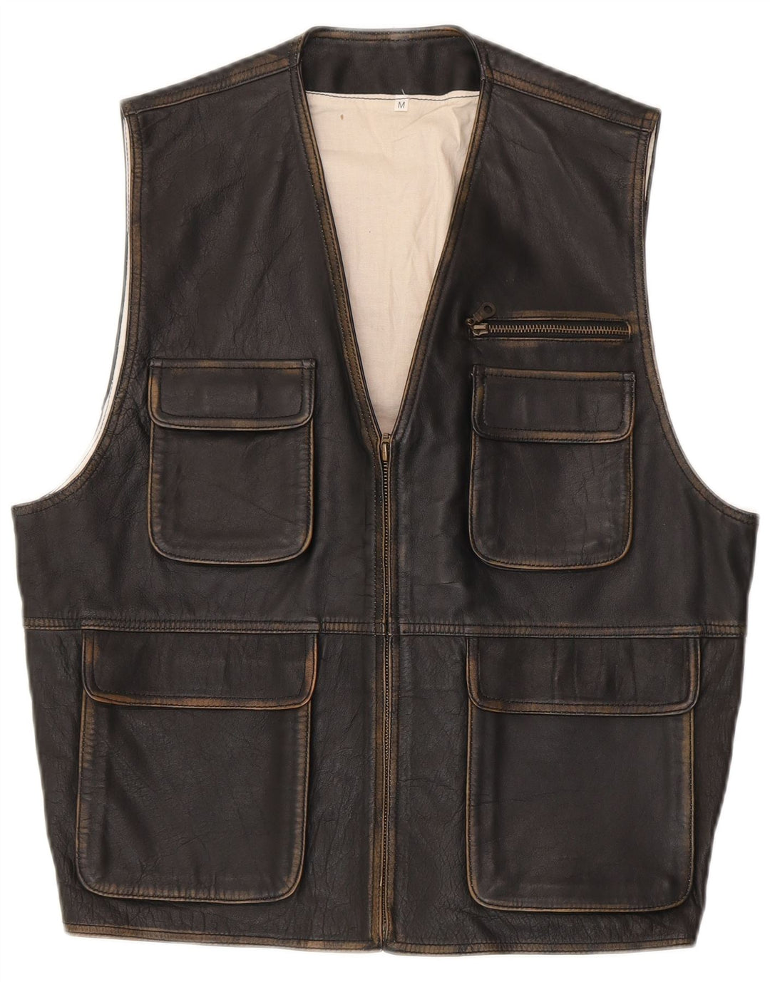 Vintage Mens Leather Utility Gilet UK 38 Medium Black