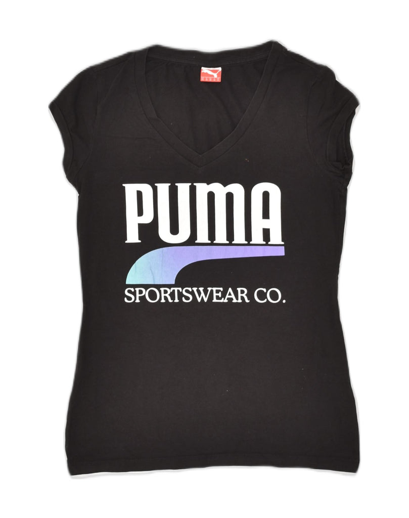 PUMA Womens Graphic T-Shirt Top UK 8 Small Black Cotton | Vintage Puma | Thrift | Second-Hand Puma | Used Clothing | Messina Hembry 