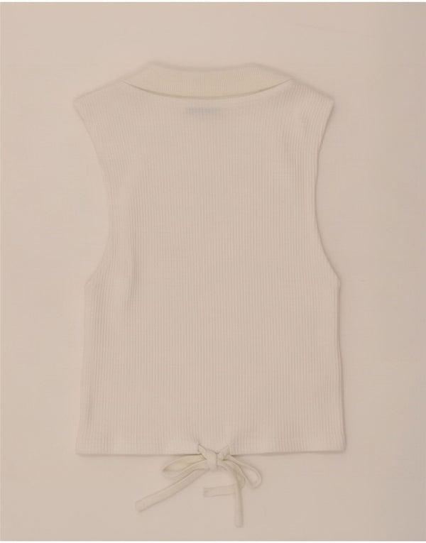 Zara Womens Crop Sleeveless Polo Shirt UK 8 Small White Cotton