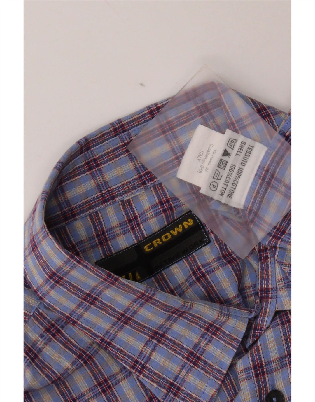 Crown Mens Short Sleeve Shirt Large Blue Check Cotton