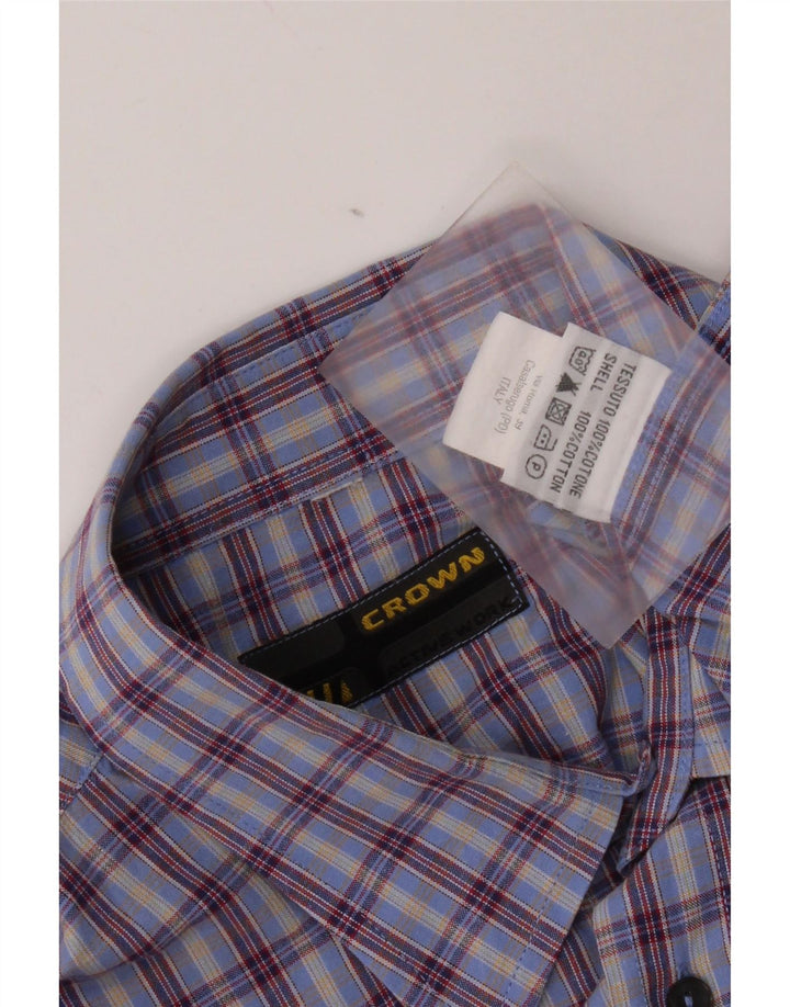 Crown Mens Short Sleeve Shirt Large Blue Check Cotton
