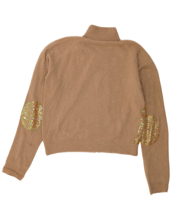 Liu Jo Womens Crop Full Zip Cardigan Sweater UK 14 Medium Beige Flecked