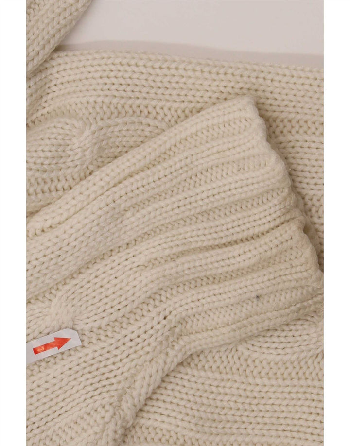 Vintage Mens V-Neck Jumper Sweater Medium White Striped Acrylic