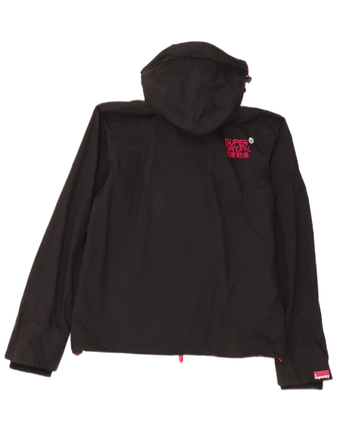Superdry Womens Windcheater Hooded Windbreaker Jacket UK 16 Large Black
