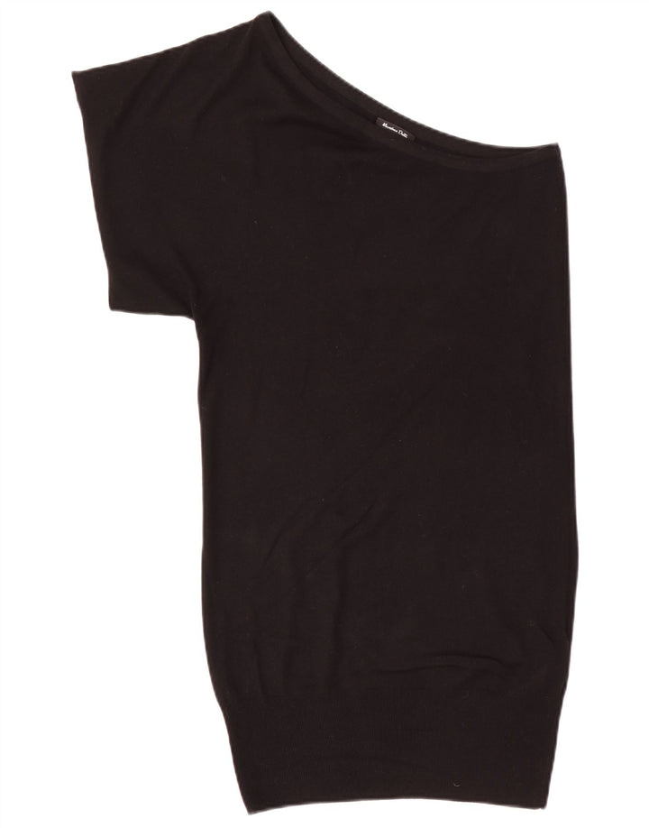 Massimo Dutti Womens One Shoulder Jumper Dress UK 12 Medium Black Silk