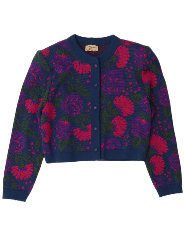 VINTAGE Womens 3 Piece Set IT 46 Large W26 Navy Blue Floral Virgin Wool