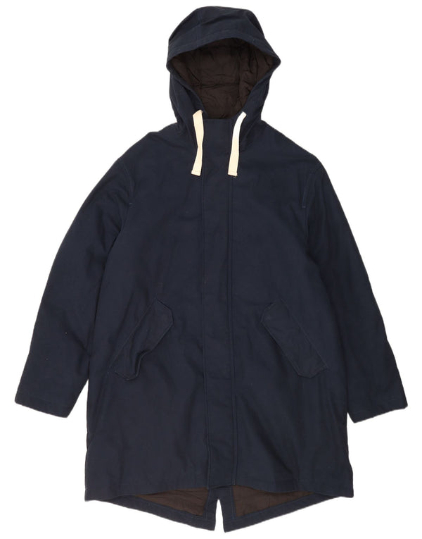 Zara Mens Hooded Parka Jacket UK 40 Large Navy Blue Cotton