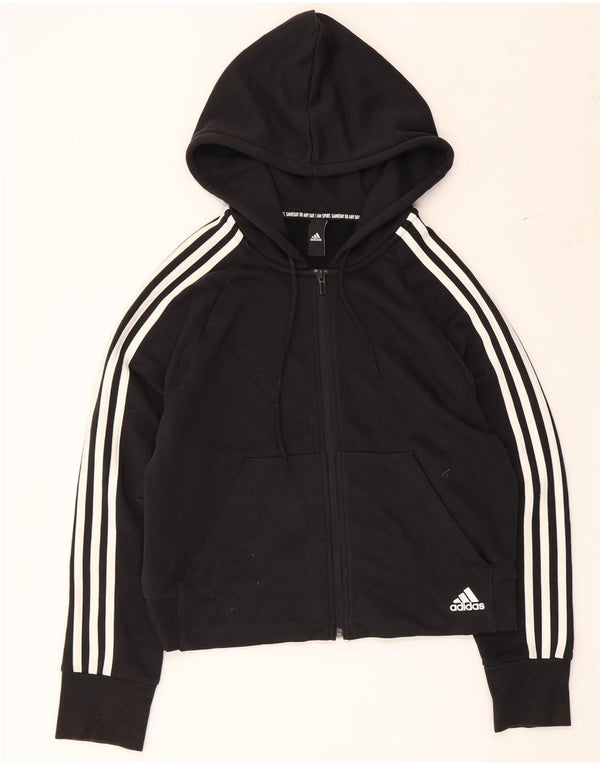 Adidas Womens Crop Zip Hoodie Sweater UK 14 Medium Black