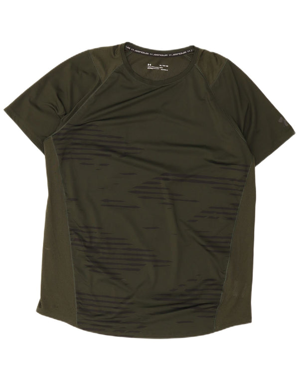 Under Armour Mens Fitted T-Shirt Top XL Green Striped Polyester