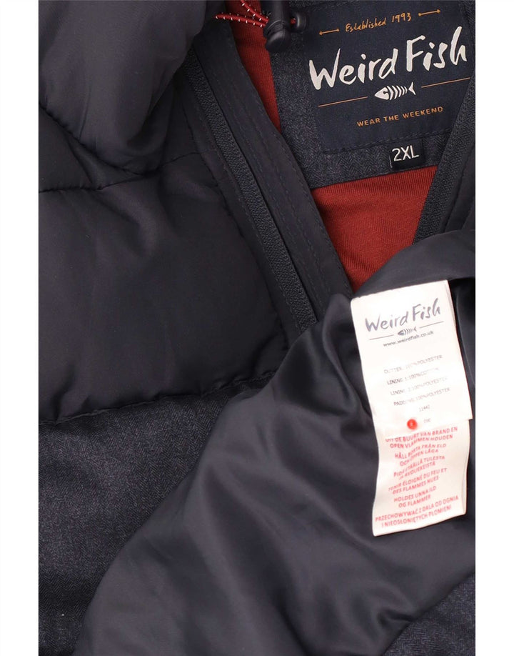 Weird Fish Mens Hooded Padded Jacket UK 44 2XL Navy Blue Polyester