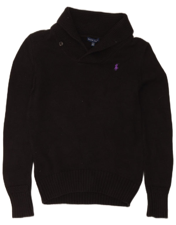 Ralph Lauren Womens Shawl Neck Jumper Sweater UK 12 Medium Black Cotton