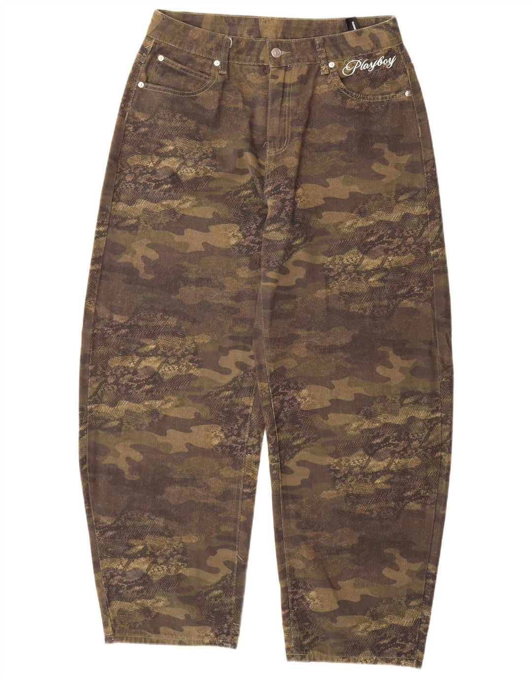 Playboy x Sumwon Womens Graphic Tapered Jeans Medium W32 L31 Khaki
