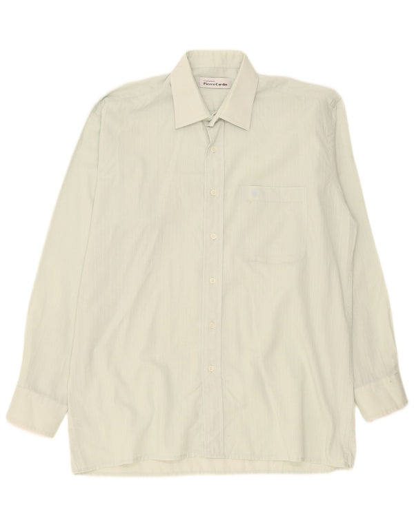 Pierre Cardin Mens Shirt Size 39 15.5 Medium Green Striped Polyester