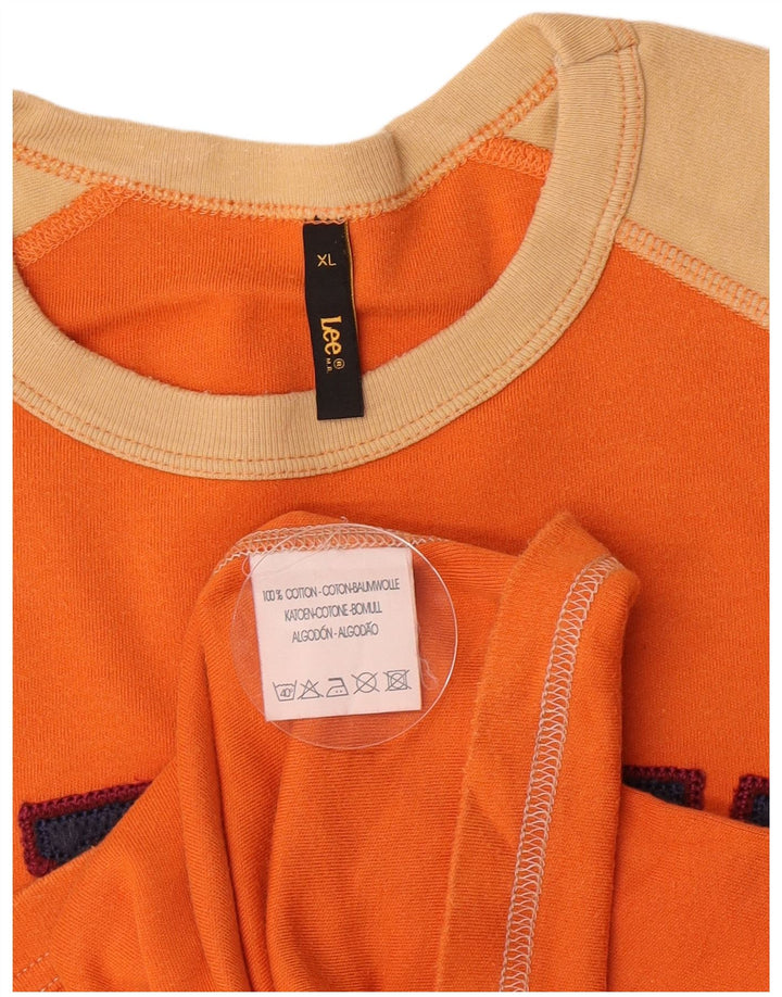 Lee Mens Graphic Top Long Sleeve XL Orange Colourblock Cotton
