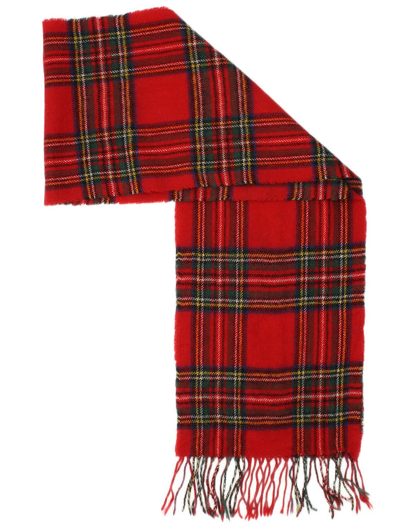 Vintage Mens Rectangle Scarf One Size Red Plaid Lambswool Classic
