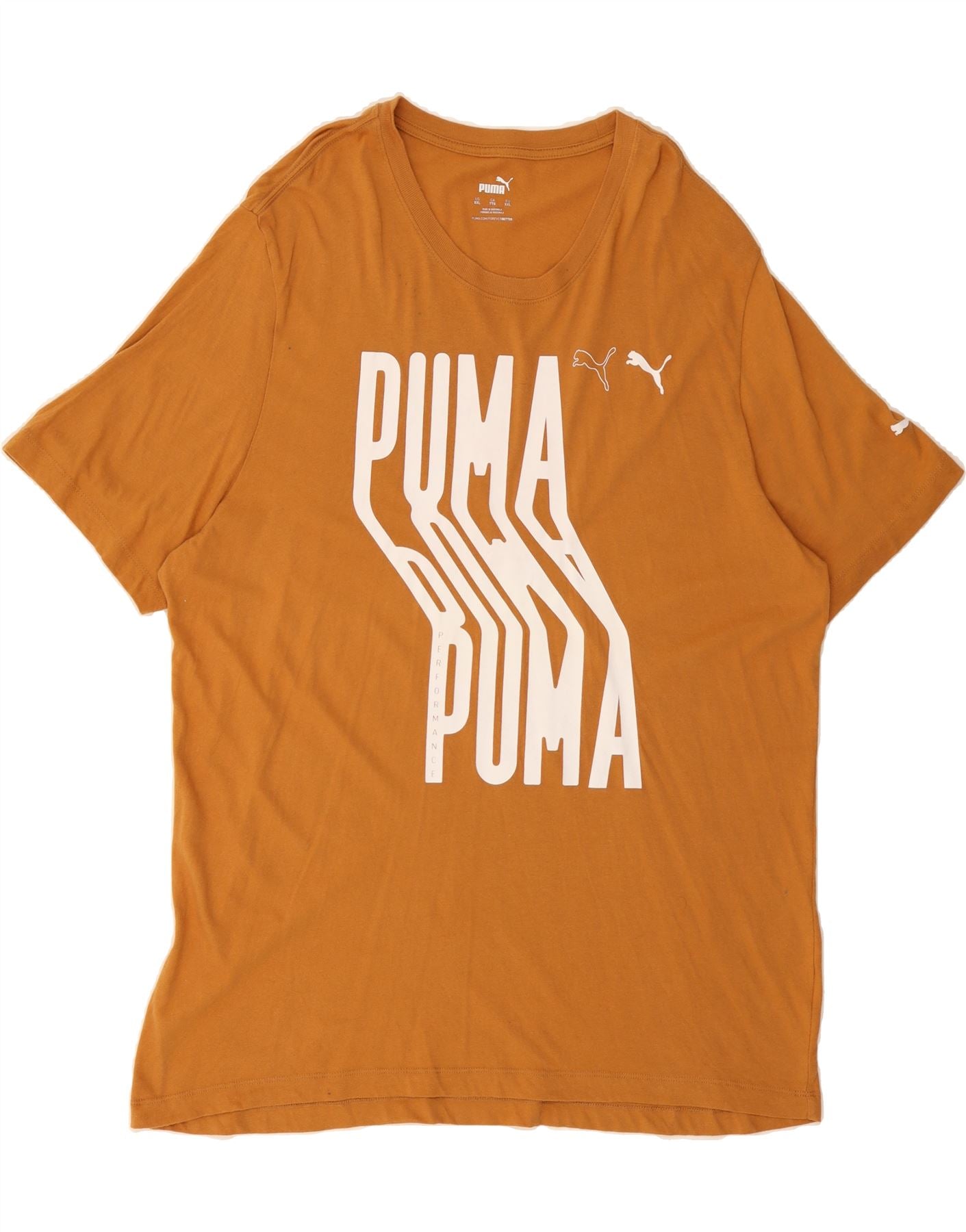 PUMA Mens Graphic T-Shirt Top 2XL Orange Vintage Second-Hand