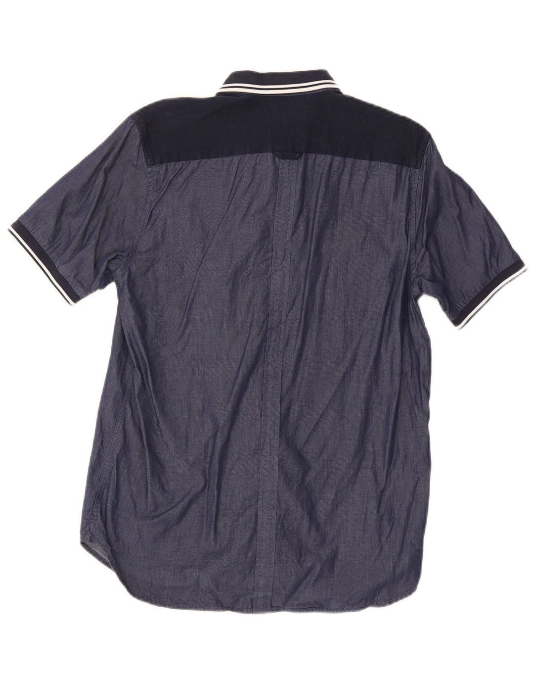 Fred Perry Mens Short Sleeve Shirt Medium Navy Blue Striped Cotton