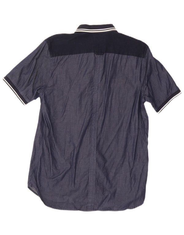 Fred Perry Mens Short Sleeve Shirt Medium Navy Blue Striped Cotton