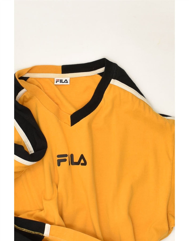 FILA Mens Graphic Top Long Sleeve Small Yellow Colourblock | Vintage Fila | Thrift | Second-Hand Fila | Used Clothing | Messina Hembry 