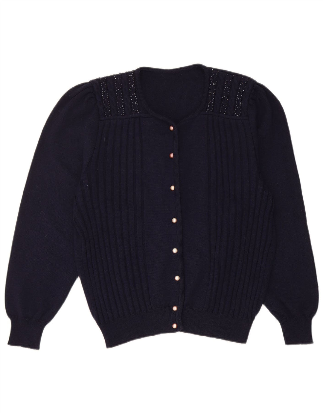 Vintage Womens Cardigan Sweater UK 14 Medium Navy Blue