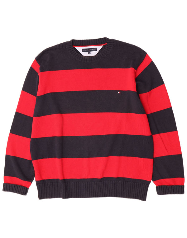 Tommy Hilfiger Mens Crew Neck Jumper Sweater 2XL Red Striped Cotton
