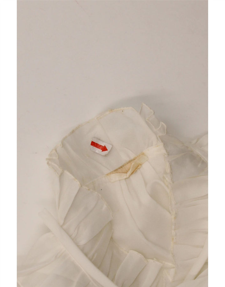 VINTAGE Womens Ruffle Front Shirt Blouse UK 16 Large White