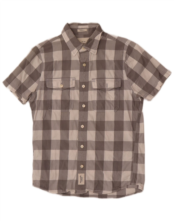 Abercrombie & Fitch Mens Short Sleeve Shirt Small Grey Check Cotton