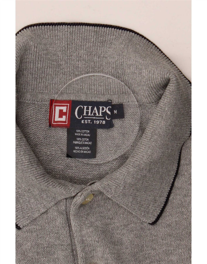 Chaps Mens Polo Neck Jumper Sweater Medium Grey Cotton