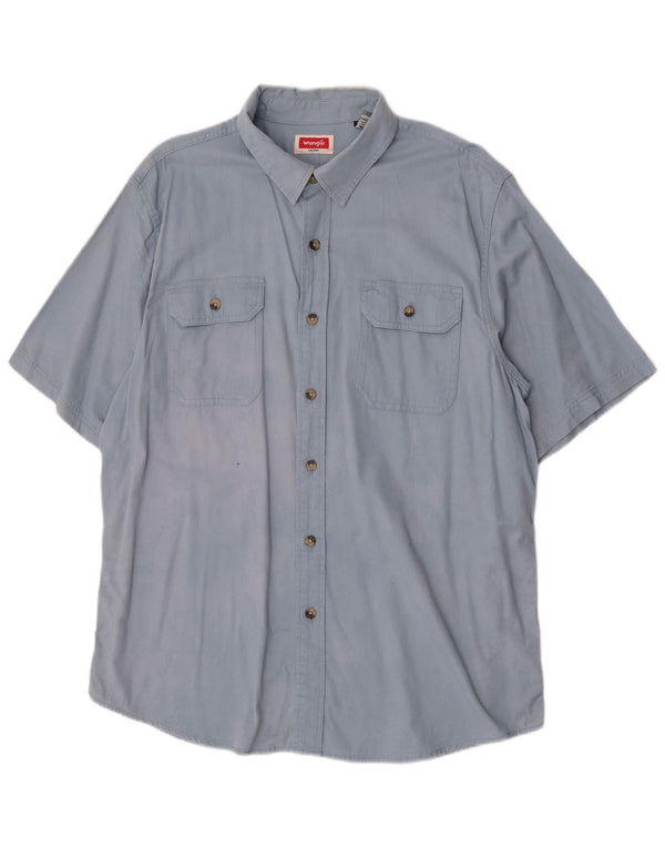 Wrangler Mens Short Sleeve Shirt Large Blue Cotton