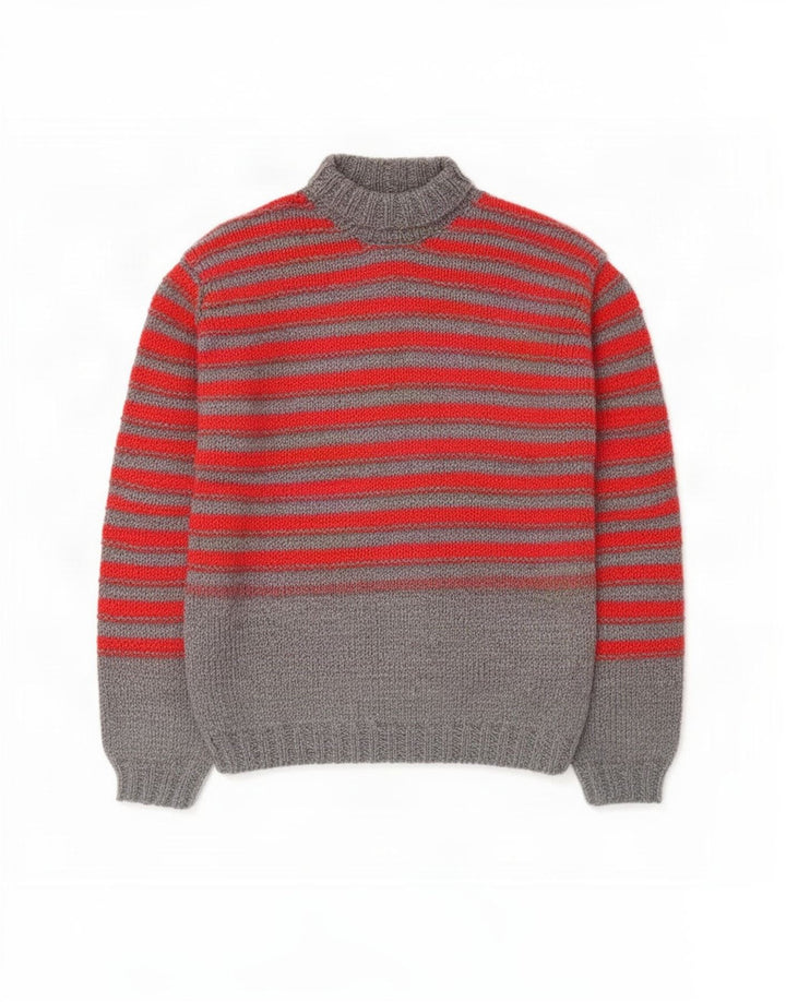 Vintage Mens Roll Neck Jumper Sweater Medium Grey Striped