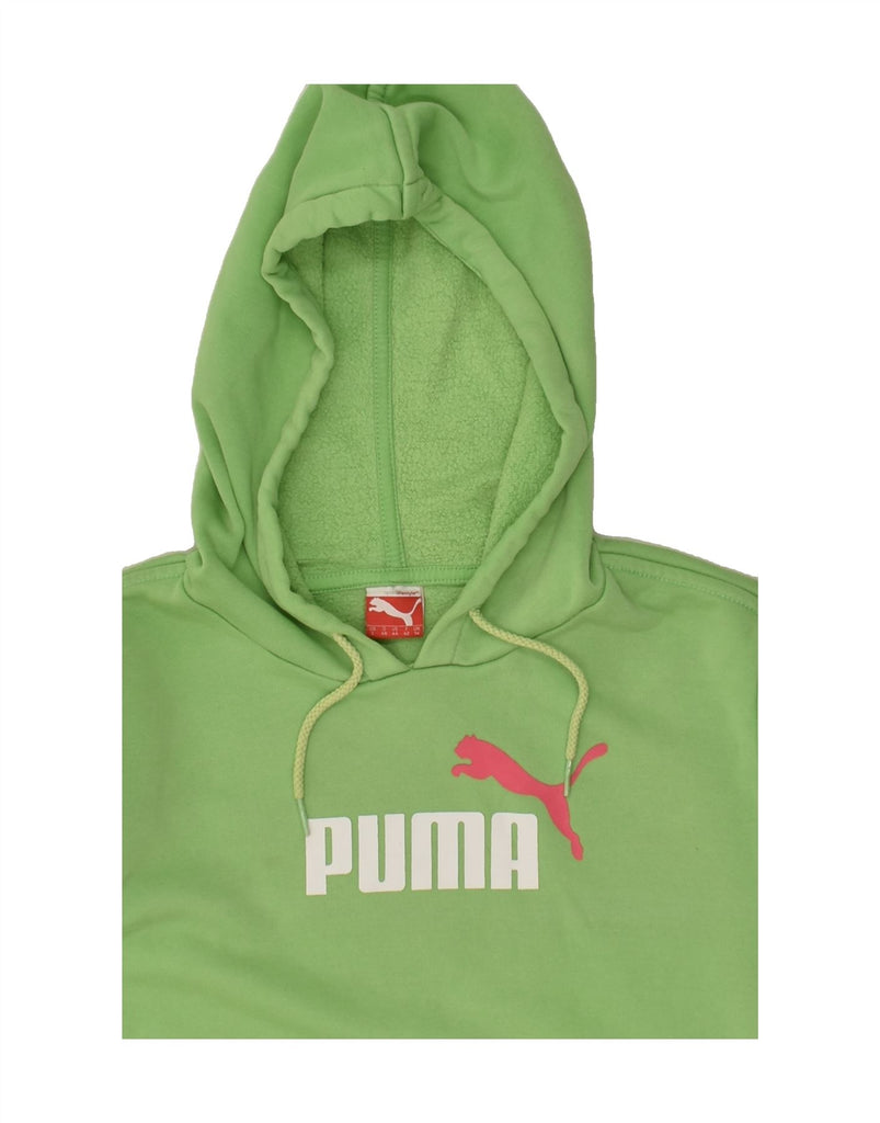 PUMA Womens Graphic Hoodie Jumper UK 14 Large  Green Cotton | Vintage Puma | Thrift | Second-Hand Puma | Used Clothing | Messina Hembry 