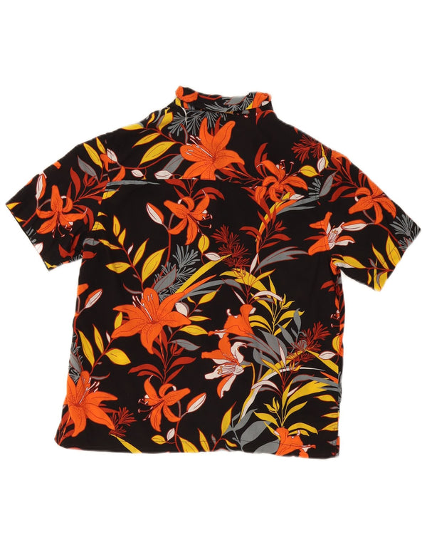 Superdry Womens Short Sleeve Shirt UK 10 Small Black Floral Hawaiian