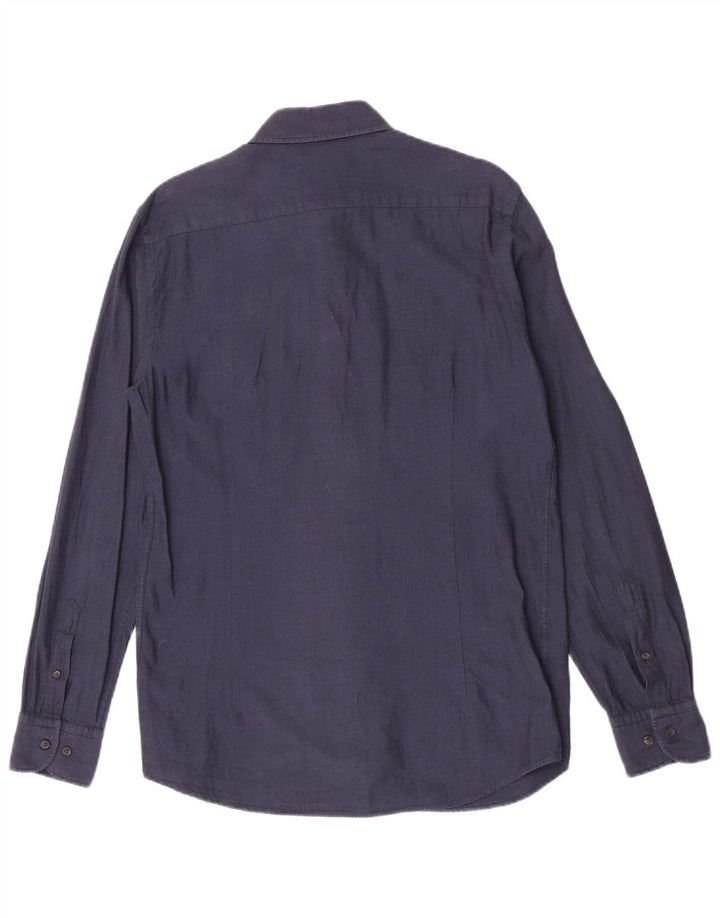 Massimo Dutti Mens Shirt Medium Navy Blue Cotton