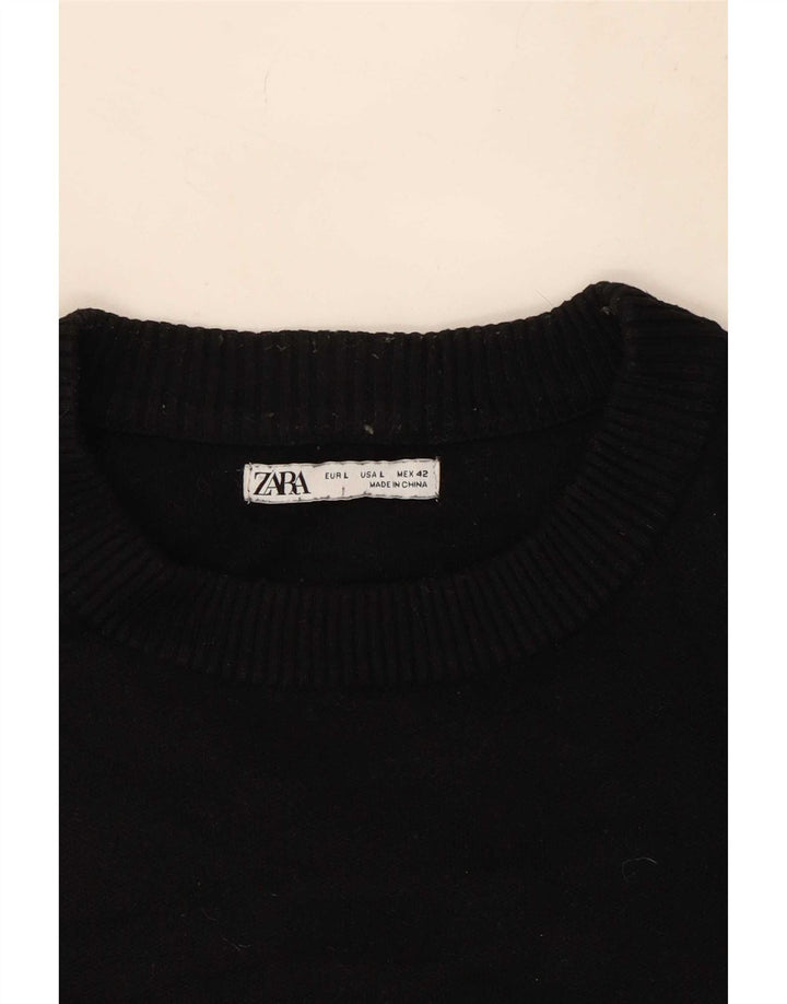 Zara Mens Crew Neck Jumper Sweater Large Black Viscose