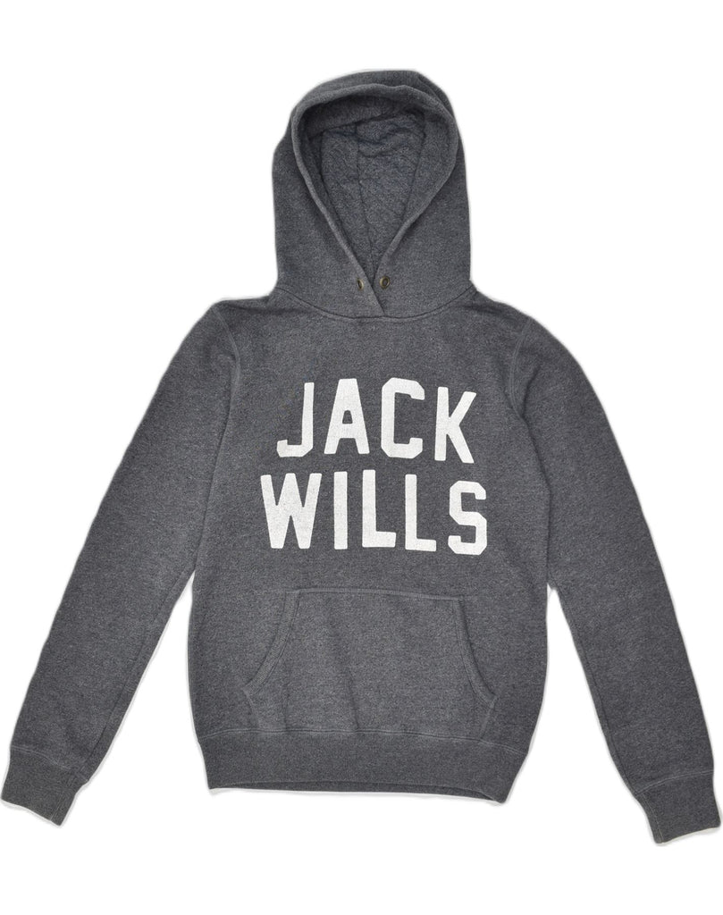 JACK WILLS Womens Graphic Hoodie Jumper UK 6 XS  Grey Cotton | Vintage Jack Wills | Thrift | Second-Hand Jack Wills | Used Clothing | Messina Hembry 