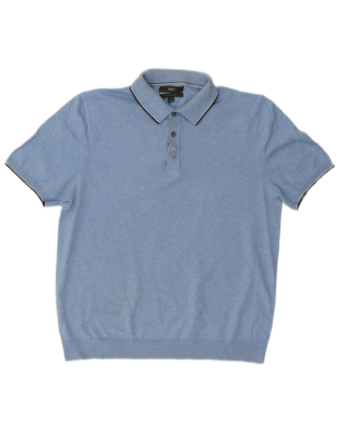 Marks & Spencer Mens Short Sleeve Polo Neck Jumper Sweater Medium Blue