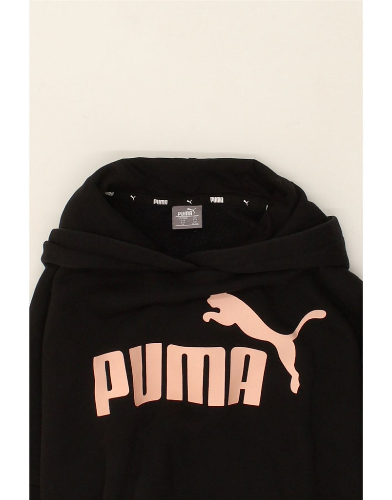 PUMA Girls Crop Oversized Hoodie Jumper 11-12 Years Black Cotton | Vintage Puma | Thrift | Second-Hand Puma | Used Clothing | Messina Hembry 