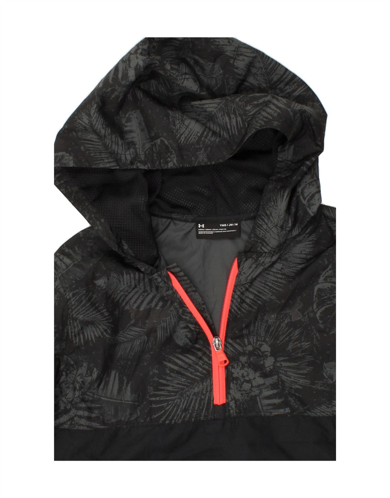 UNDER ARMOUR Boys Hooded Anorak Jacket 9-10 Years Medium Black Floral Vintage Under Armour and Second-Hand Under Armour from Messina Hembry 