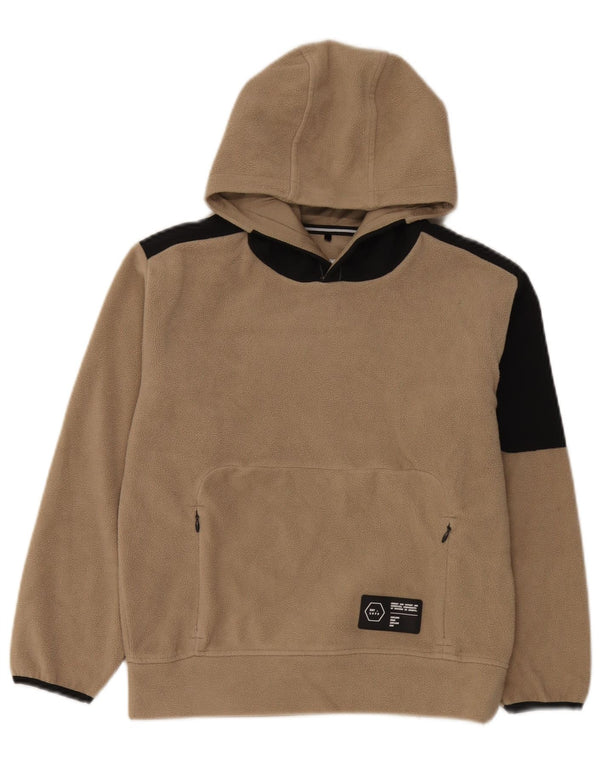 Zara Boys Hooded Fleece Jumper 9-10 Years Beige Colourblock