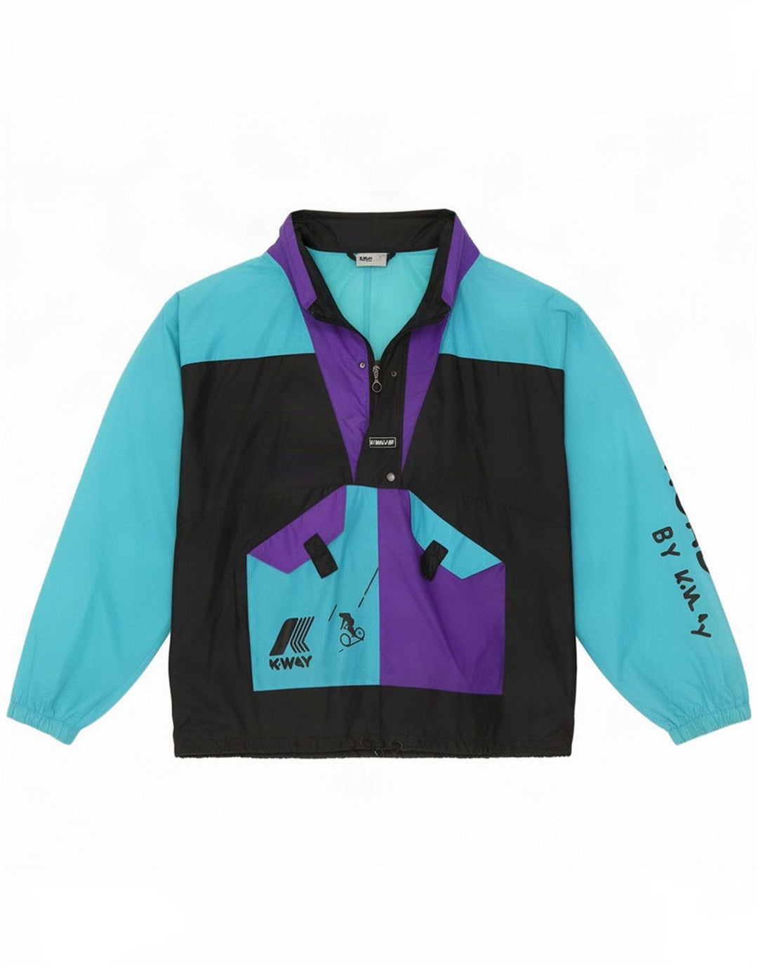 K-Way Mens Graphic Pullover Rain Jacket UK 40 Large Black Colourblock